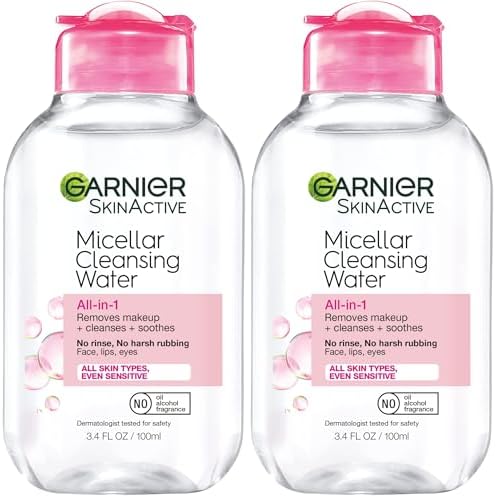 Garnier Micellar Cleansing Water,All-in-1 Makeup Remover and Facial Cleanser,For All Skin Types,3.4 Fl Oz (100mL),(Packaging May Vary),(Pack of 2)