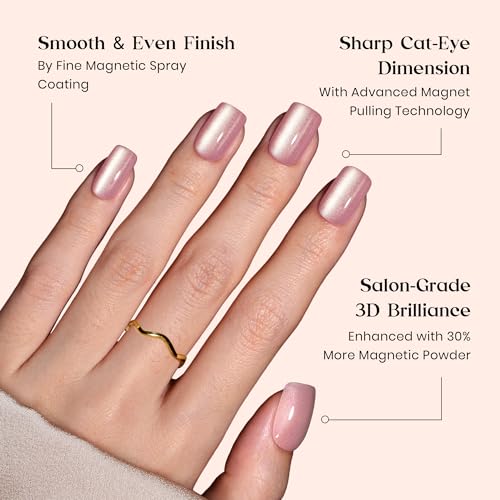 Beetles X Press Plus Gel Nails Kit - Candy Nova | 7 Colors Nude Cat Eye Press On Nails Short Square | 224Pcs 16 Sizes All-in-One Kit With Nail Glue,Remover,Builder Top Coat,Nail Lamp Gift