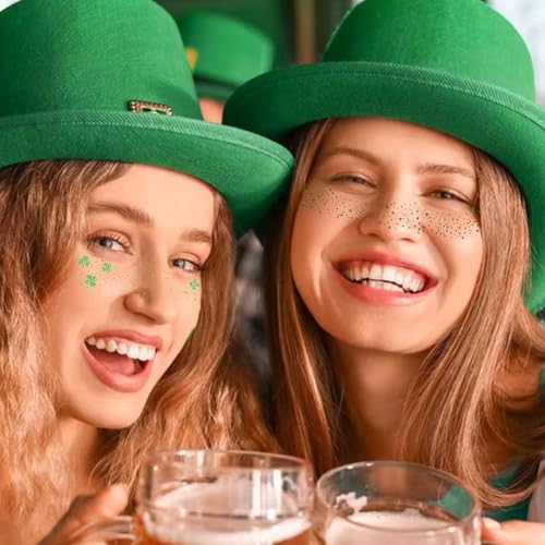 St Patricks Day Face Temporary Tattoos, St Patricks Day Accessories 6 Pcs Glitter Freckles Face Tattoo Green Shamrock Clover Stickers for Adult Women Saint Patricks Day Party Favors