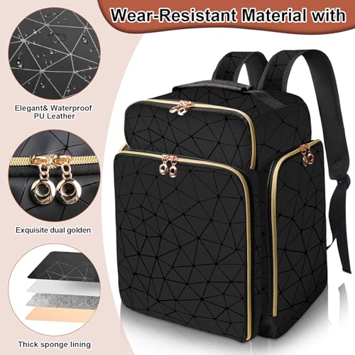 Nail Polish Organizer Backpack Holds 126 Bottles& Nail Lamp, Extra Large Nail Kit Supplies Organizer Bag with 3 Removable Cases, Portable Nail Organizers and Storage for Trave (Elegant Black)