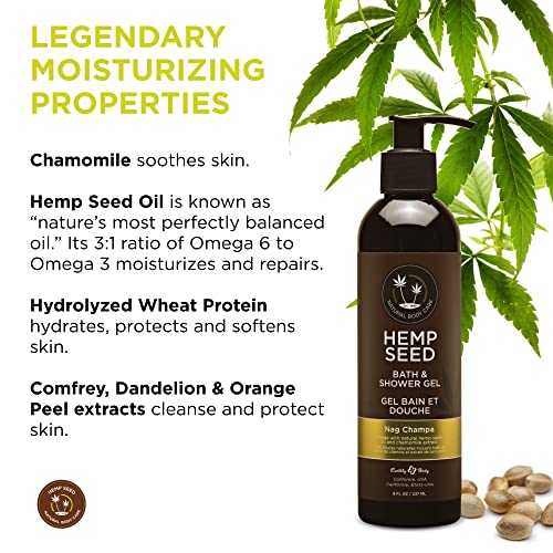 Hemp Seed Bath & Shower Gel - 8 oz - Moisturizing Formula with Hemp Seed Oil, Chamomile & Hydrolyzed Wheat Protein - Vegan, Cruelty Free