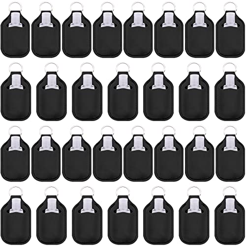 Duufin 60 Pieces Hand Sanitizer Holder Empty Travel Size Bottles Set Including 30 Pieces Clear Refillable Bottles and 30 Pieces Black Hand Sanitizer Holders for Keychain Backpack and Purse