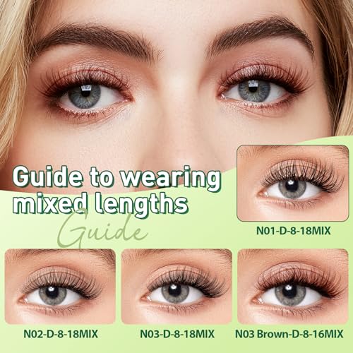 KEYYOU Natural Lash Clusters Wispy Eyelash Clusters 144 pcs Cluster Eyelash Extensions D Curl Individual Lashes 8-16MIX Mix Length Light and Natural Lashes Look with Thin Lash (N03-Brown-8-16MIX-D)