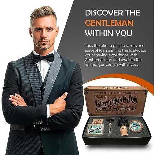 Gentleman Jon Deluxe Shaving Collection - Safety Razor Shaving Kit & 50-Pack Platinum Double Edge Razor Blades - Complete Wet Shave Set for Men - Effortless, Smooth, and Comfortable Shaves
