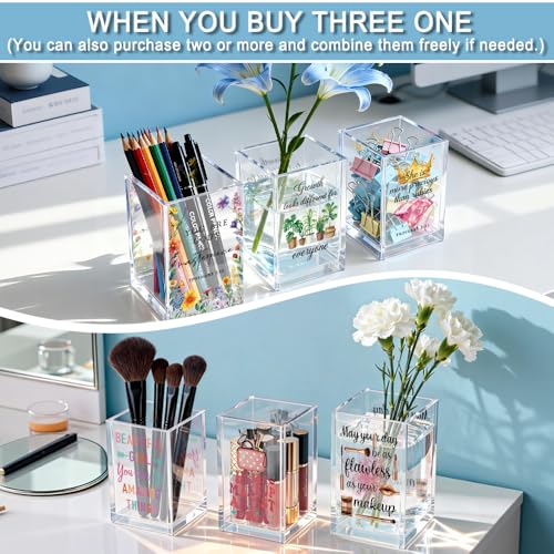 God's Plan is Worth The Wait Acrylic Cosmetic Holder, Pink Bow Clear Makeup Brush Holder Countertop, Storage Box for Makeup, Christian Bible Verses Birthday Gifts for Women Girlfriend Her