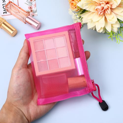 50 Pcs Mini Zipper Mesh Bags Lipstick Cosmetic Accessories Organizer Nylon Makeup Zipper Pouch Small Cosmetic Bag for Purse Beauty Mesh Travel Pouch for Women