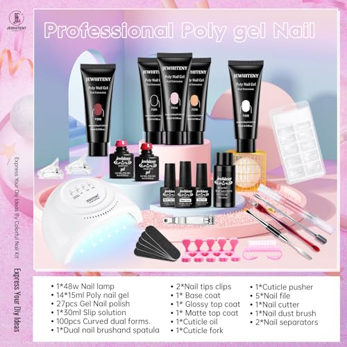 JEWHITENY 27 Colors Nail Polish Kit 14 Colors Poly Nail Kit 2 Gel Nail Remover