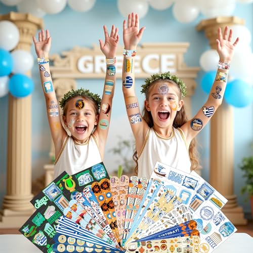 96 PCS Greek Mythology Party Favors Set ? 72 Pre-Cut Temporary Tattoos & 24 Slap Bracelets, Perfect for Cultural Festivals & Travel-Inspired Celebrations
