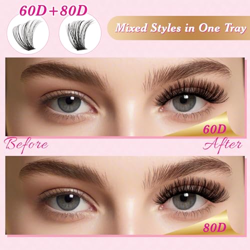 DIY Lash Extension Kit 280Pcs Individual Eyelash Extension Kit 60D80D 0.07D Curl 9-16MIX Lash Clusters Kit with Lash Glue Remover Applicator Easy to Use for Beginners