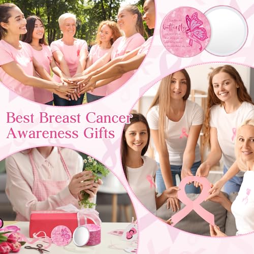 Pinkunn 100 Pcs International Women's Day Gifts Bulk for Woman Pink Inspirational Faith Compact Mirrors for Nurse Coworkers Motivational Cancer Awareness Small Pocket Travel Makeup Mirrors (Butterfly)