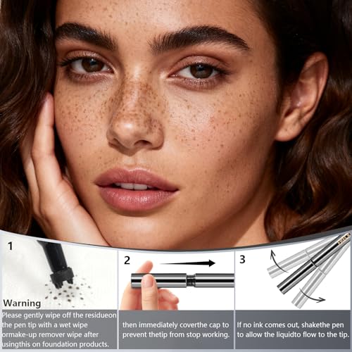2PCS Light&Dark Brown Freckle Stamp Pen Waterproof, Natural Lifelike Faux Freckles Stamp Stain maker Pen, Long Lasting Quick Dry Liquid Fake Freckle Pencil Magic for Face Sunkissed Makeup
