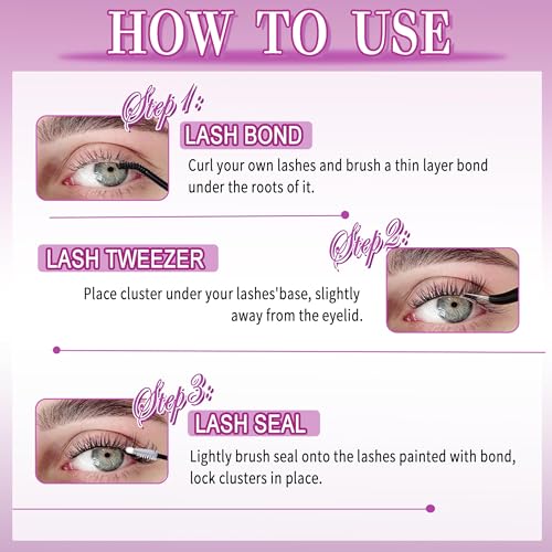 Lash Clusters 8-16mm Wispy Cluster Eyelash Extensions 143 PCS D Curly Volume Lash Clusters Wide Band Individual Lashes False Eyelashes DIY at Home Beginner Friendly, by Anforlin