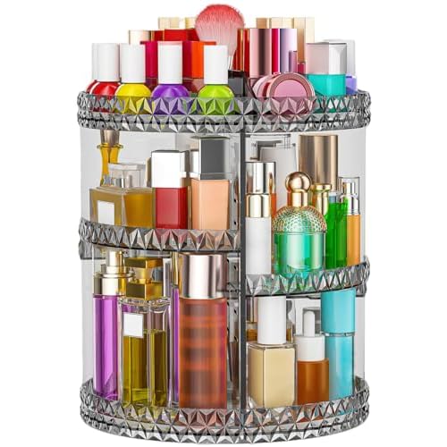 360 Rotating Makeup Organizer, DIY Adjustable Cosmetics Organizer[Patented Product], Professional Acrylic Make Up Caddy Shelf Storage Perfume, Lipsticks, Makeup Brushes or Accessories (Gray)
