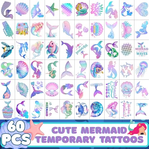 Mermaid Temporary Tattoos Stickers Under The Sea Themed Party Decorations Mermaid Themed Party Favors Supplies Accessories Under The Sea Themed Birthday Decorations Gift Idea For Kids Teen Boy Girl
