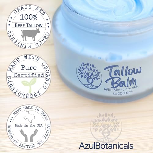 Methylene Blue Infused Whipped Grass Fed Beef Tallow Balm, Anti-Aging, Moisturizer, Stretchmarks, Rosacea, Psoriasis, Eczema, Acne, All skin types, Organic Ingredients (3.4oz)