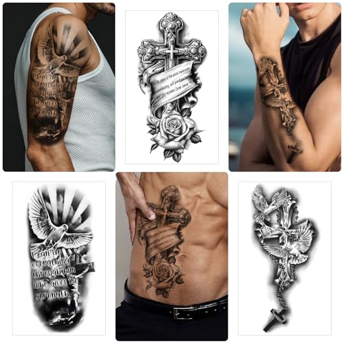77 Sheets Christian Temporary Tattoo Adult Men Women Kids Religious Jesus Cross God Christ Catholic Realistic Half Sleeve Body Fake Tattoos Stickers