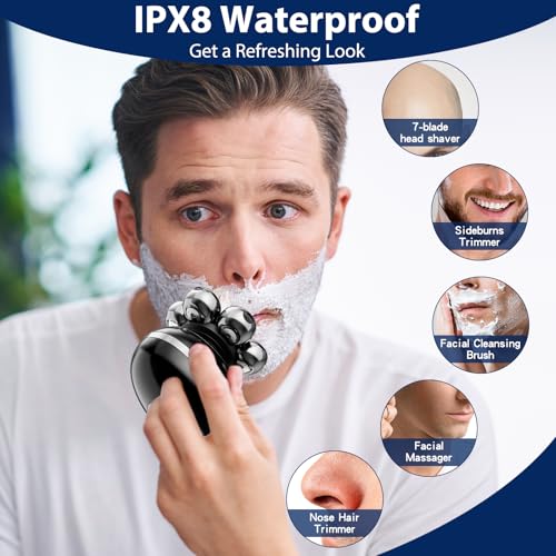 Premium 7D Head Shavers for Bald Men - 5-in-1 Detachable Electric Shaver with Floating Blades, Wet/Dry Waterproof Head Shaving Kit with USB Charging for Ultra-Smooth Shaving Experience