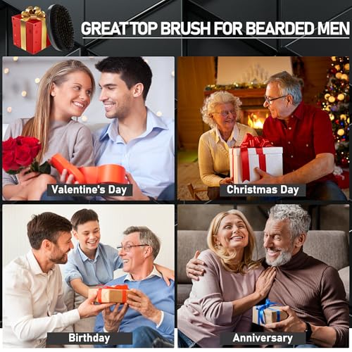 PHOGARY Beard Brush for Men, Beard Grooming Kit for Men Including Pure Boar Bristle Beards Brush Mustache Comb Scissors Travel Storage Bag