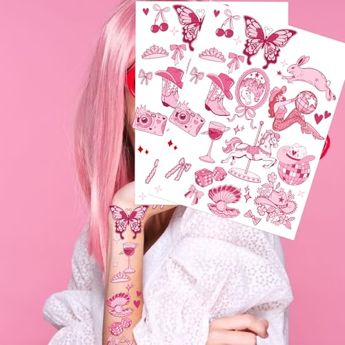 HOMEZZO Pink Pony Club Temporary Tattoos - Disco Cowgirls Girls Night Decorations for Bachelorette Birthday Party Favor Accessories