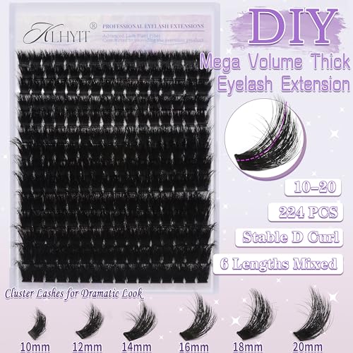 200D Lash Clusters 12-20mm Cluster Eyelash Extensions Thick Volume Eyelash Clusters 224pcs Mink False Eyelashes Clusters Soft Wispy Individual Lashes DIY Lash Extension, by KLHYIT