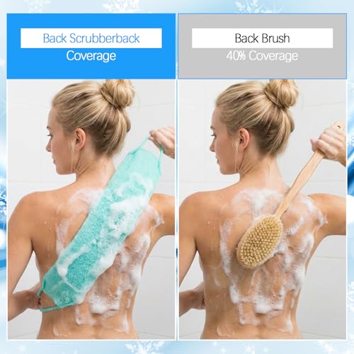 12Pcs Exfoliating Back Scrubber with Handles, Nylon Back Exfoliator Washers Scrubbers Stretchable Pull Strap Exfoliating Washcloth Body Scrubber Cloth Towel for Shower Skin Massages