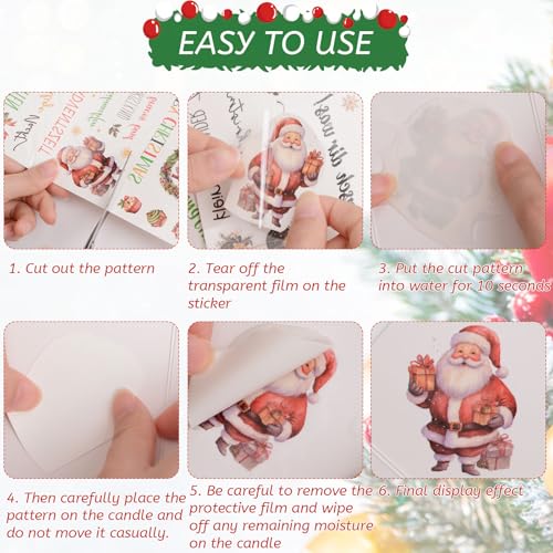 Candle Tattoos, 6 Sheets Christmas Winter Candle Stickers Decorative Decals for Crafts Candle Scrapbook DIY Snowman Merry Christmas Table Home Decorations