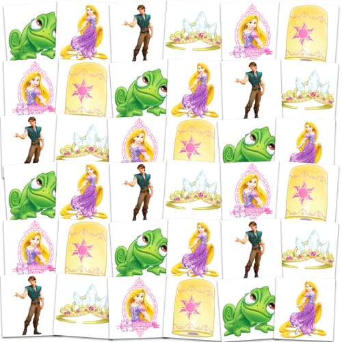 Rapunzel Tattoos Party Favors Bundle - 72 Perforated Individual 2" x 2" Tangled Temporary Tattoos for Kids Boys Girls | Rapunzel Party Supplies