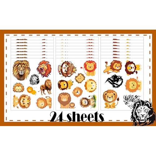 176PCS Lion Tattoos Temporary Stickers Cute Animal Halloween Safari Jungle Birthday Party Supplies Decoration Favors Goodie Bag Stuffers Tattoo