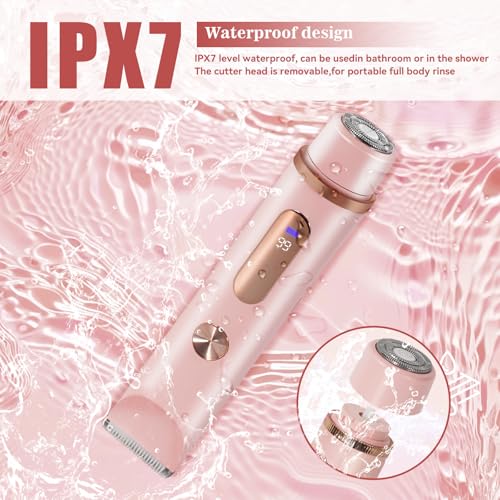 Bikini Trimmer for Women 2in1 High Power Epilators Hair Removal Waterproof Electric Razors Women's Electric Razor Pubic Hair Trimmer Shaver for Women for Ladies Pubic, Face, Underarms, Legs (Pink)