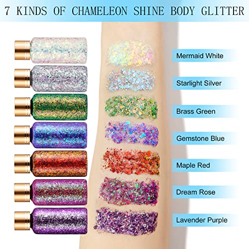 Green Gold Face Body Hair Glitter Gel for St. Patrick's Day Mardi Gras Festival Rave Accessories, Long Lasting Holographic Chunky Mermaid Sequins Glitter Gel Makeup for Women Men, 1oz
