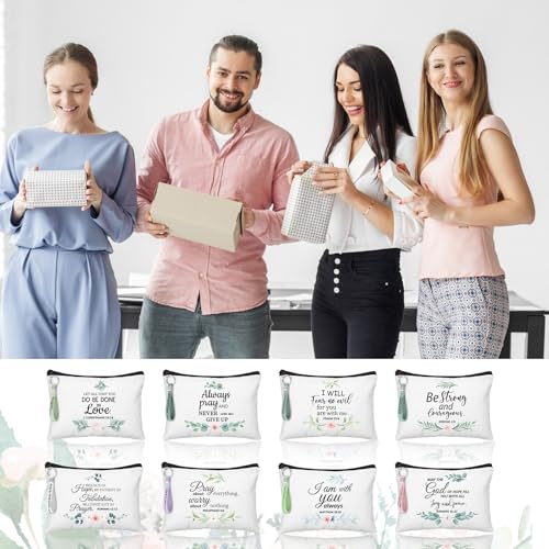 Panelee 48 Pcs Christian Cosmetic Bags Bulk for Women Bible Verse Makeup Bags Inspirational Keychains Christian Appreciation Gifts Religious Canvas Pouches with Zipper for Women Church Gift