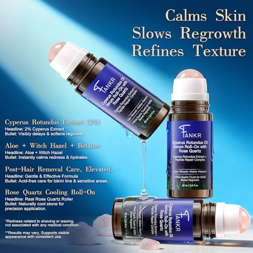 Cyperus Rotundus Oil Serum Roll-On with Rose Quartz, Targeted Post-Hair Removal Care, Helps Reduce the Appearance of Regrowth Over Time, Non-Greasy, 60 ml