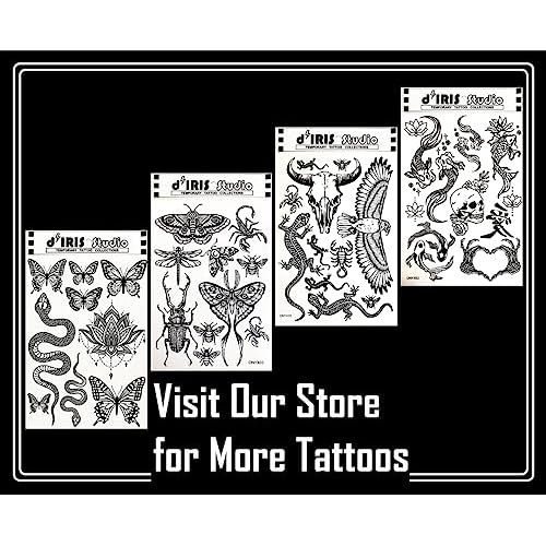 Temporary Tattoo for Adult Women - 3 Sheets - Black Big Moth Snakes Lotus Beetle Scorpion Dragonfly Bee Insect Koi Fish Skulls Love Kanji Sleeve Words Adults Tattoos