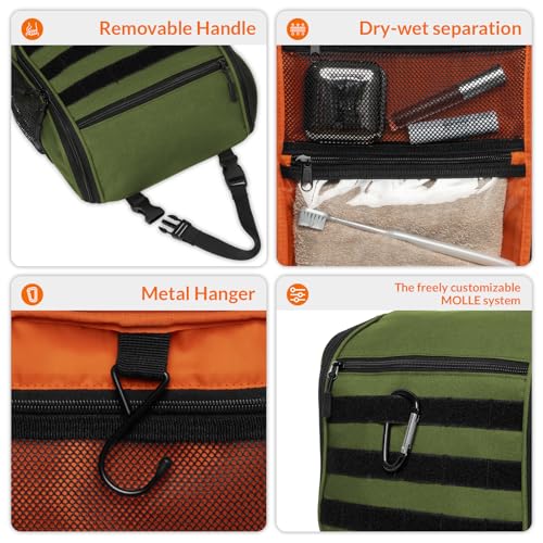 GRIO Tactical Toiletry Travel Bag Men Women,Travel Toiletry Organizer,Hanging Kit Hygiene Bag,Bathroom Essentials Men's Toiletry Bag for Short Trips and camping(Green)