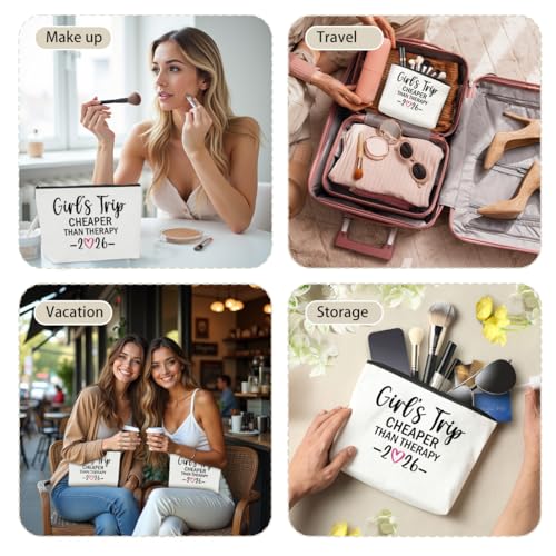 6 PCS Girls Trip Gifts Favors 2025 Girls Weekend Gifts for Women Bestie Gifts Friend Gifts Girls Trip Favors for Her Sister Niece Friendship Holiday Vacation Makeup Bag Weekend Bags for Women