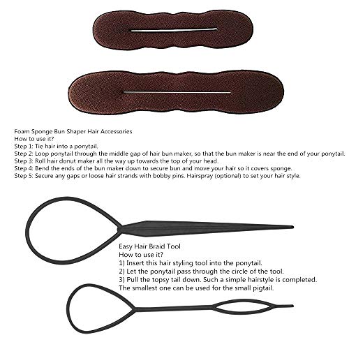 Hair Accessories Set - Foam Sponge Bun Shapers, Magic French Twist Clip, Snap Bun Makers, Elastic Bands, and Hair Pins (Brown)