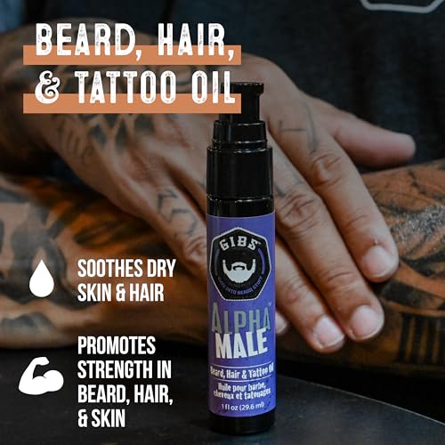 GIBS Beard, Hair & Tattoo Oil - Softens & Strengthens Beard Growth, Moisturizes Skin (4 Scents, 2 Sizes)