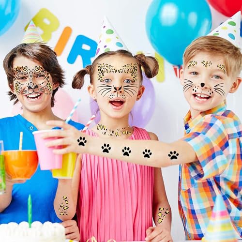 6 Sheets Leopard Print Temporary Tattoos Fake Cheetah Full Face Tattoo Stickers for Women Men Halloween Costume Accessories Leopard Face Body Makeup Decoration Party Supplies, 3 Styles