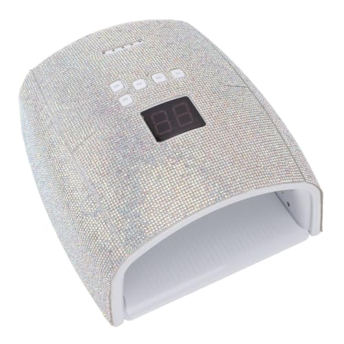 66W Nail Lamp with Rhinestones, Rechargeable Nail Lamp for Gel Nails, 15600mAh 33pcs Lamp Chips 4 Timer Setting Removable Bottom Tray Led Nail Light (US Plug)
