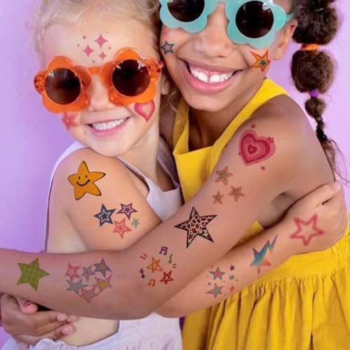 Glitter Stars Temporary Tattoos for Kids - 74 Individually Sheets | Waterproof & Easy Peel | Perfect for Kids Birthday Party Favors, School Rewards