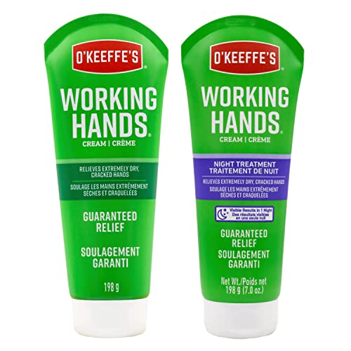 O'Keeffe's Working Hands Hand Cream Plus Night Treatment Cream Bundle - 7 oz Tubes (2 Total) - Repairing Skincare for Cracked, Dry Hands