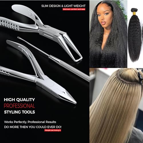 Suvorna Hair Extension Tools & Microlinks Hair Extensions Kit for Micro link & Micro Ring - Beads Opener, Beads Closener & Needle Hook Tool Kit - Japanese Steel Professional Hair Loop & Styling Tool