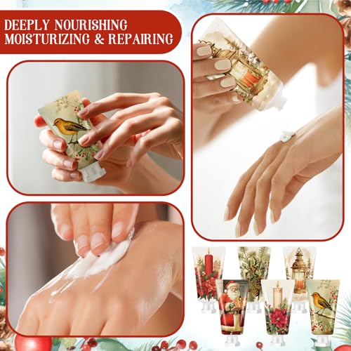 48 Pcs Christmas Hand Cream Bulk Gift Set Retro Christmas Mini Hand Lotion Travel Size Moisturizing Body Cream for Women Homeless Birthday Xmas Gift Stocking Stuffer