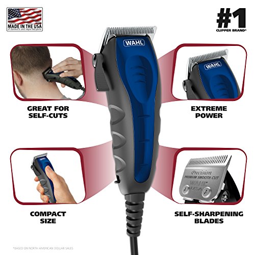 Wahl USA Self Cut Compact Corded Clipper Personal Haircutting Kit with Adjustable Taper Lever, and 12 Hair Clipper Guards for Clipping, Trimming & Personal Grooming ? Model 79467