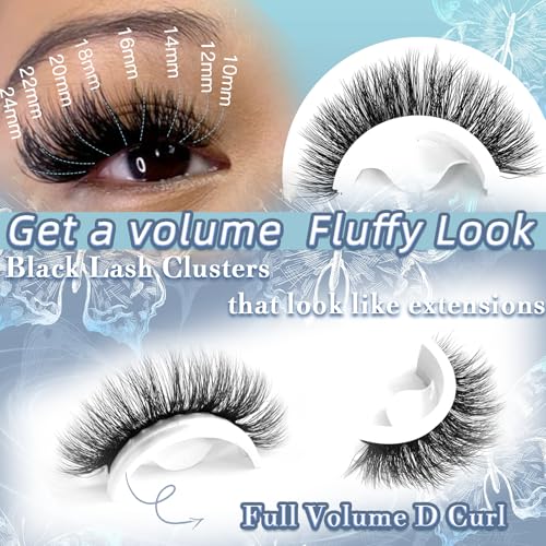 Lash Clusters 10-24mm Extra Long Thick 200D Cluster Eyelash Extensions 200pcs Volume D Curly Wispy Individual Lashes Plant Fibers False Eyelashes DIY Lash Extension for Beginners, by FOINEMYED