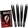 NARZ 4Pcs Professional Tweezers for Women Facial Hair Stainless Steel Precision Tweezers for Ingrown Hair Eyebrow Tweezer for Men & Women (Black Set)