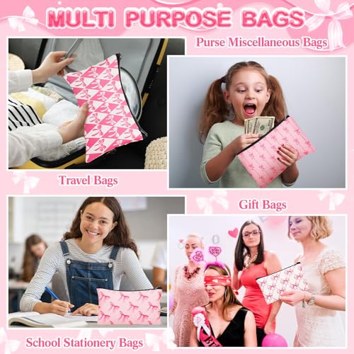 24 Pieces Funny Cosmetic Bags Bulk Make up Bags Zipper Canvas Purse Organizer Pouch Portable Travel Toiletry Pouch for Women Inspirational Gifts, 7 x 4 Inch(Bow)