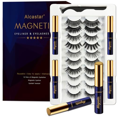 Alcastar Magnetic Eyelashes, Synthetic Fiber, Natural Look, Waterproof, No Glue Required (KIT 007)