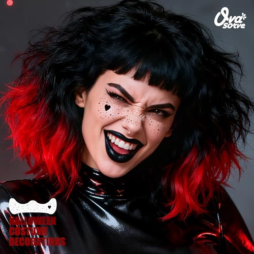 HQ Joker Freckles Face Tattoo - Black & Red Temporary Tattoos with Sinister Smiles | Waterproof Face Makeup for Halloween Costume, Zombie Party & Prisoner Cosplay (8 Sheets)