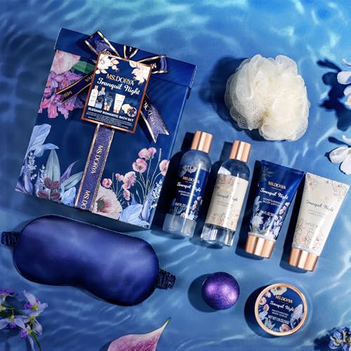 Valentines Day Gifts for Her - Spa Bath Gift Set with Body Lotion, Shower Gel, Hand Cream & Body Scrub - Lavender Chamomile Scent Self Care Gifts for Women Mom Wife Girlfriend - Relaxing Home Spa Kit